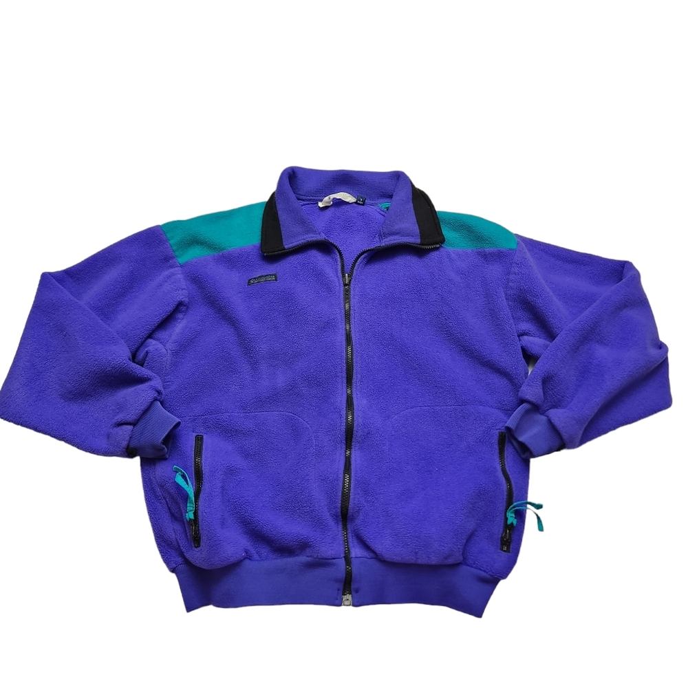Vintage Columbia Blue Blueberry Purple-ish Fleece Jacket Size L Full Zip